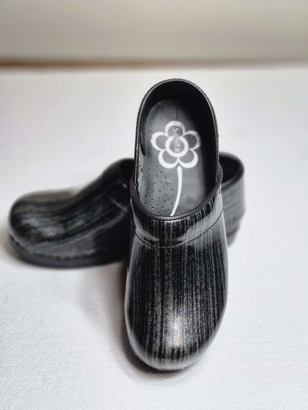 Sanita Professional Clogs - Black/Silver Metallic Stripe - EU 37